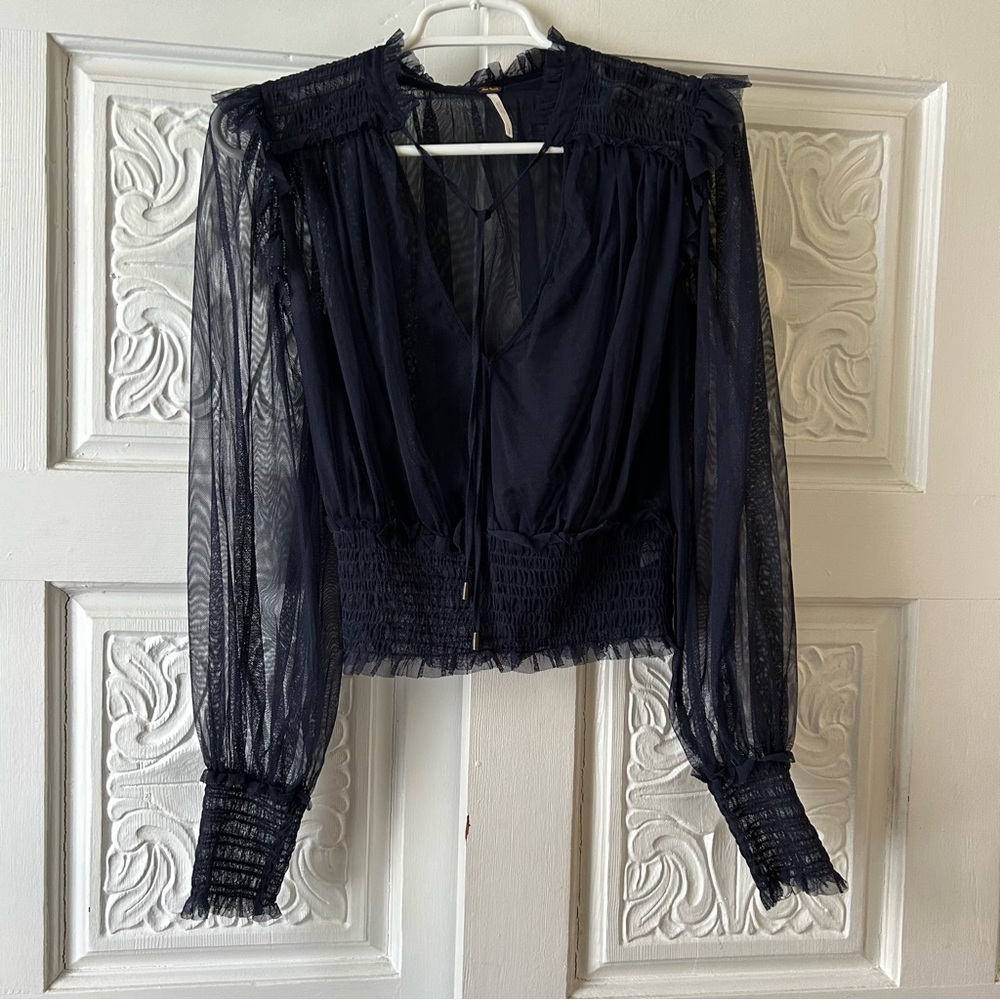 Free People Sheer Top Dark Blue